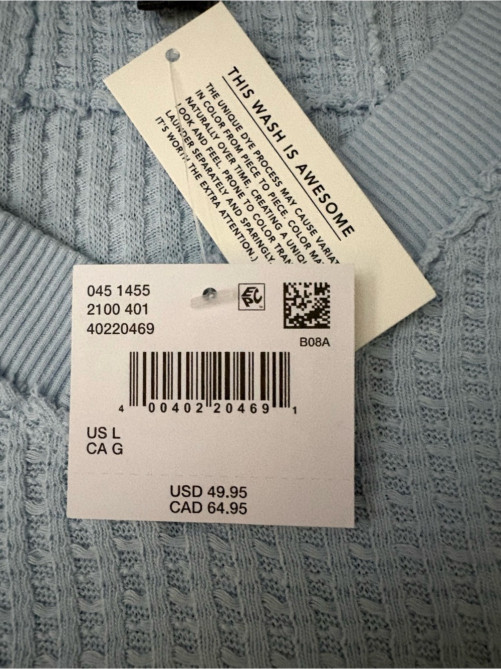 American Eagle Women’s Pale Blue V-Neck Waffle Knit Sweater - Picture 7 of 8
